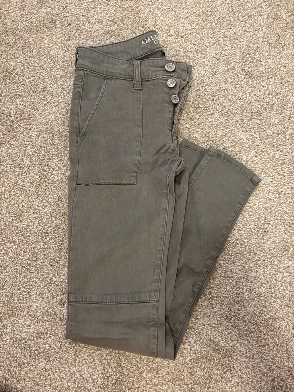 American Eagle Outfitters Womens Olive Utility Straight Leg Jeans